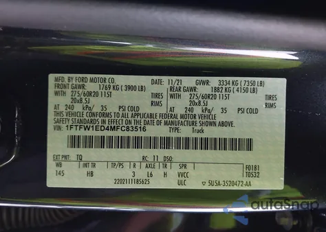 2021 Ford F-150 Lariat z USA, uszkodzony, nr VIN 1FTFW1ED4MFC83516